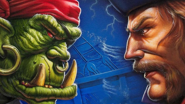 An image shows Orcs and Humans in Warcraft 2. 